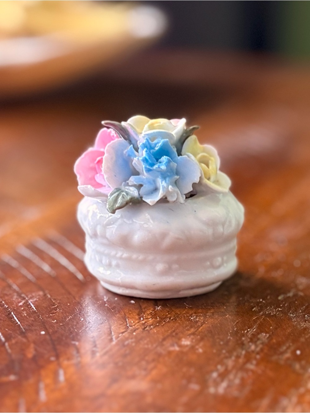Mini Porcelain Floral Trinket Bouquet Pastel Pink, Blue & Yellow Accent